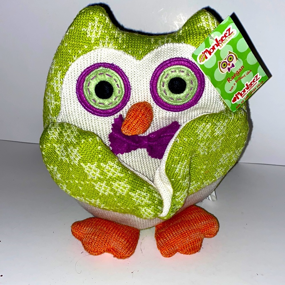 Monkeez stuffed animal, so cute bee guy’s bowtie, green body argyle pattern